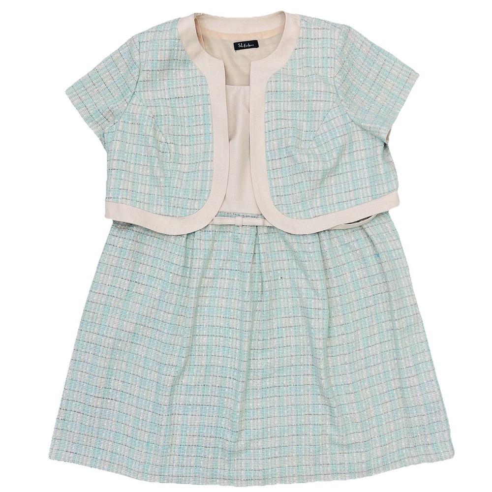 SL Fashions 2 Pc Tweed Jacket Dress Set 24W Pastel Boucle Mother Bride Church - Picture 2 of 16